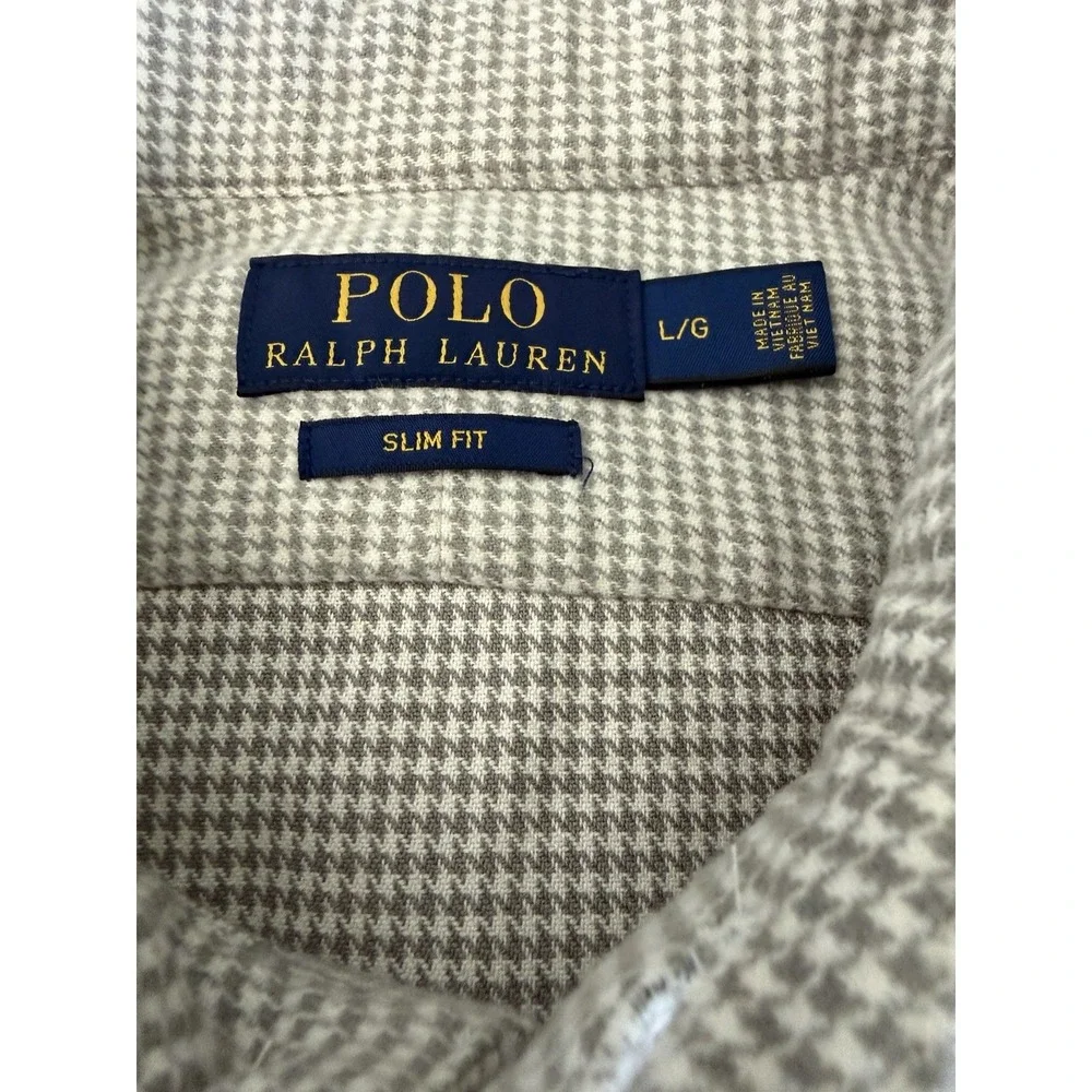 Polo Ralph Lauren Slim Fit Green/White Houndstooth Shirt Lg Soft Flannel Perfect